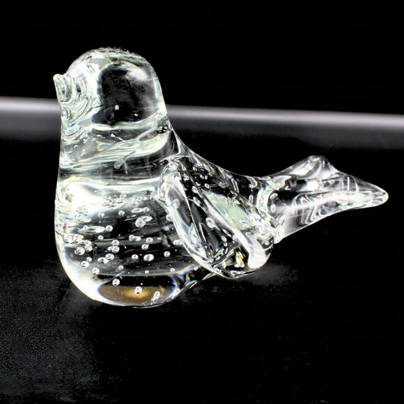Vintage Art Glass Bird Figurine Clear Hand Blown Controlled Bubble Sculpture - Picture 2 of 7
